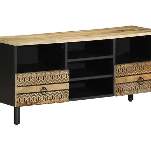 TV-Schrank Schwarz 100x33,5x46 cm Raues Mangoholz Geprüft