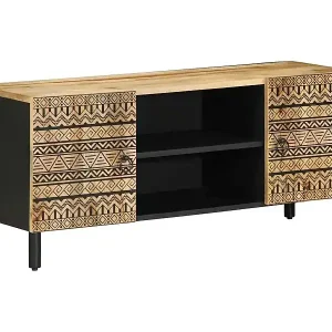 TV-Schrank Schwarz 105x33,5x46 cm Raues Mangoholz Kostenloser Rückversand