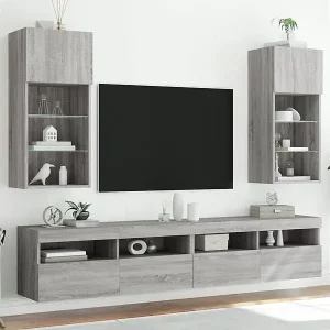 2 Stk.TV-Schränke,TV-Möbel mit LED-Leuchten Grau Sonoma 40,5x30x90 cm -gkd768921 Günstig