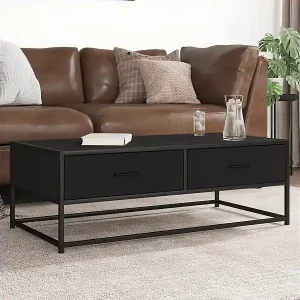 Couchtisch Schwarz 100x50x35 cm Holzwerkstoff und Metall Neu