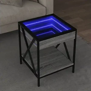 Couchtisch mit Infinity-LED Grau Sonoma 40x40x49 cm Echt