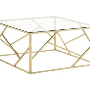 Couchtisch Golden Edelstahl und Hartglas Sichere Zahlung