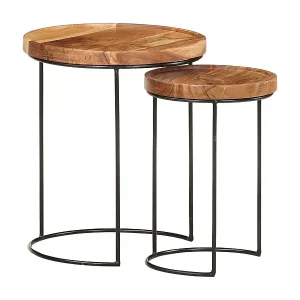 2-tlg. Couchtisch-Set Massivholz Akazie und Stahl Ausverkauf
