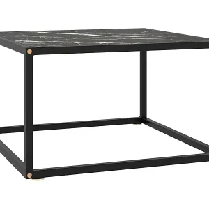 Schneller Versand Couchtisch Schwarz mit Schwarzem Glas in Marmor-Optik 60x60x35