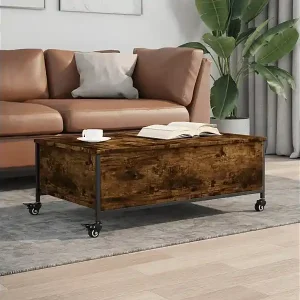 Billig Couchtisch mit Rollen Räuchereiche 91x55x34 cm Holzwerkstoff