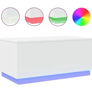 Zertifiziert Couchtisch mit LED-Leuchten Weiß 90x50x40 cm
