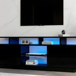 140 cm TV-Gerät mit LED-Beleuchtung in 16 Farben – mit Glastrennwänden – Schwarz Neu Im Sortiment