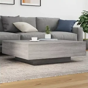 Couchtisch mit LED-Leuchten Grau Sonoma 100x100x31 cm Heißes Angebot