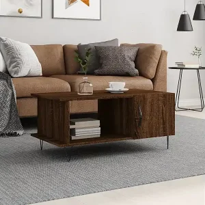 Zertifiziert Couchtisch Braun Eichen-Optik 90x50x40 cm Holzwerkstoff