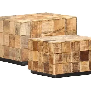 Rabatt Couchtische 2 Stk. in Block-Design Raues Mango-Massivholz