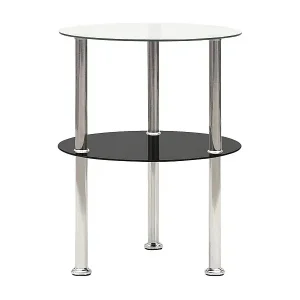 Schneller Versand Beistelltisch mit 2 Ablagen Transparent & Schwarz 38cm Hartglas