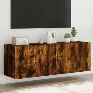 2er TV-Schränke,TV-Wandschränke mit LED-Leuchten Räuchereiche 60x35x41cm -gkd902922 Zertifiziert