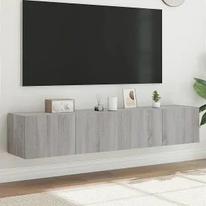 2er TV-Schränke,TV-Wandschränke mit LED-Leuchten Grau Sonoma 80x35x31 cm -gkd460049 Highlight